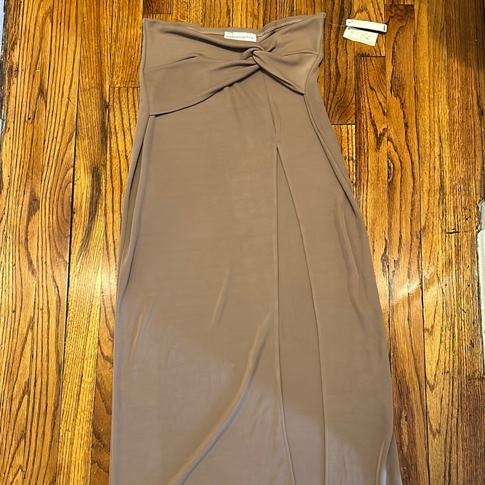 Reformation Maxi Skirt in Tan with Bow Detail